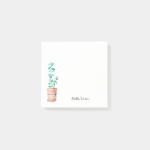 Potted plant with name post-it notes