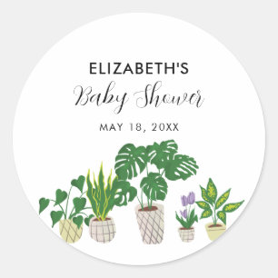 Potted Plants Baby Shower Bloom Greenery Botanical Classic Round Sticker