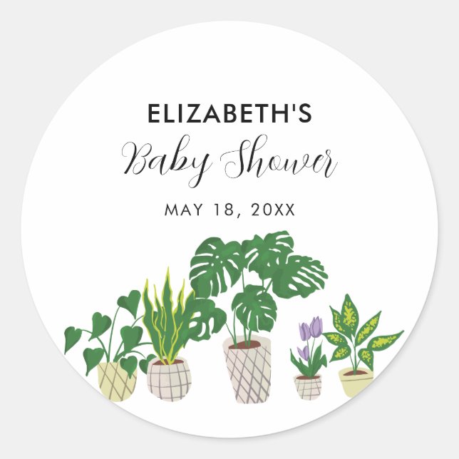 Potted Plants Baby Shower Bloom Greenery Botanical Classic Round Sticker (Front)