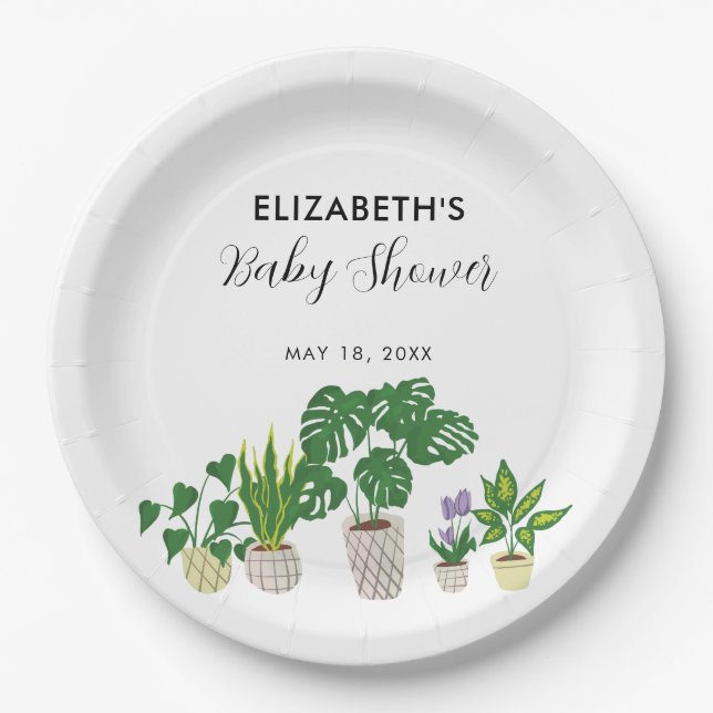 Potted Plants Baby Shower Bloom Greenery Botanical Paper Plate (Front)