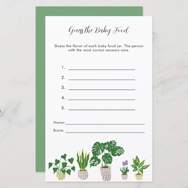 Potted Plants Baby Shower Guess the Baby Food Game (Front/Back)