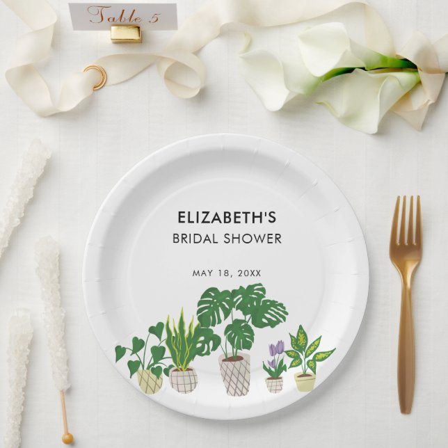Potted Plants Bridal Shower Greenery Personalised Paper Plate (Wedding)