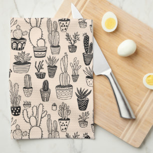 Potted Plants Cacti Succulents Handmade Pattern Tea Towel