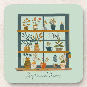 Potted Plants Cute Couple Name Home Sweet Home Coaster