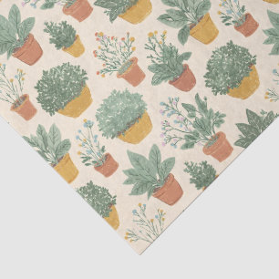 Potted Plants Flowers Botanical Illustration Style Tissue Paper