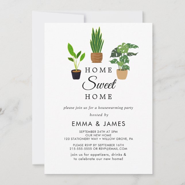 Potted Plants "Home Sweet Home" Housewarming  Invitation (Front)