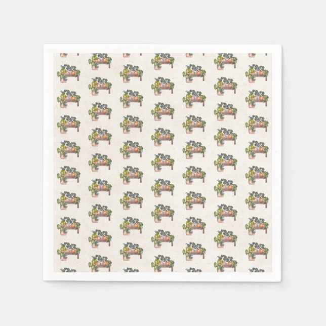Potted Plants On Garden Bench Napkin (Front)