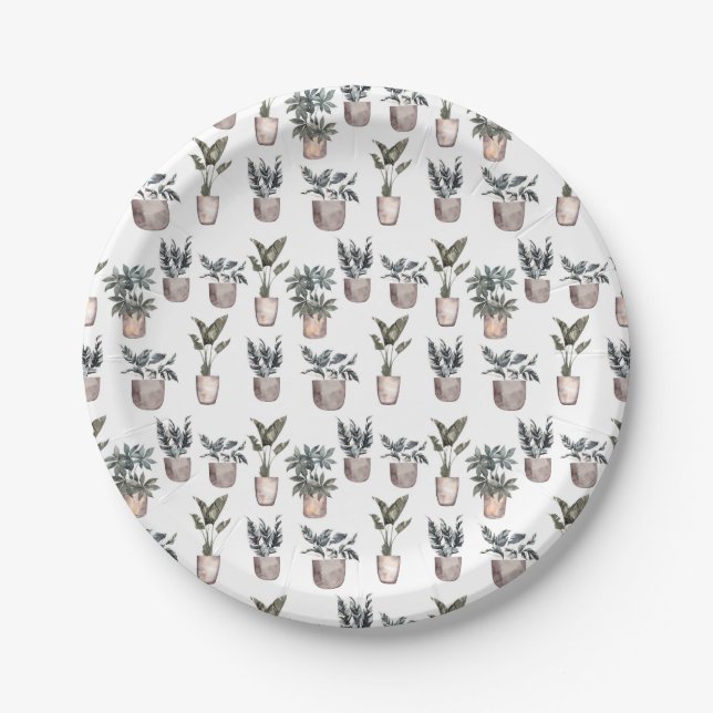Potted Plants On White  Paper Plate (Front)