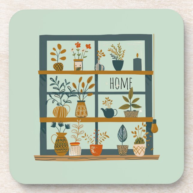 Potted Plants On Window Sill Coaster (Front)