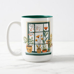 Potted Plants on Window Two-Tone Coffee Mug