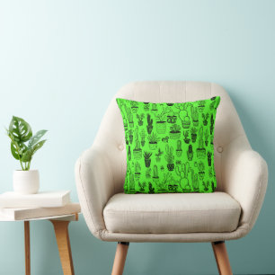Potted Plants Succulents Cacti Cute Pattern Neon Cushion