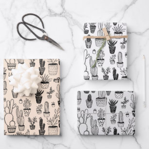 Potted Plants Succulents Cacti Handmade Chic Gift Wrapping Paper Sheet