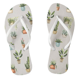 potted plants watercolor pattern thongs