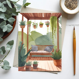 Potted Porch   Watercolor Botanical Painting Postcard