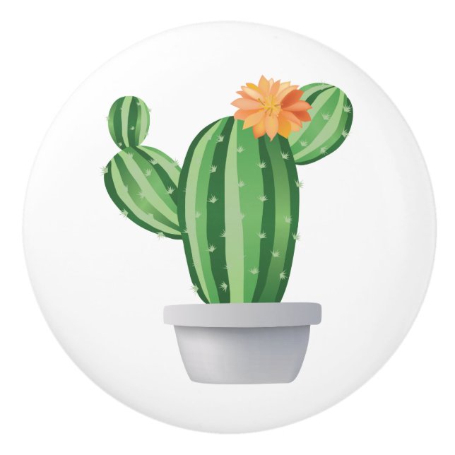 Potted Prickly Pear Ceramic Knob (Front)