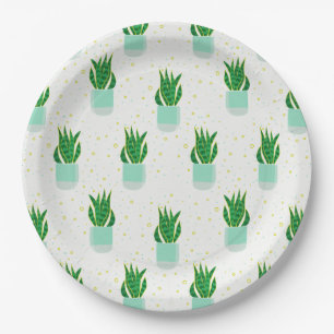 Potted Sansevieria Snake Plant Print Paper Plate