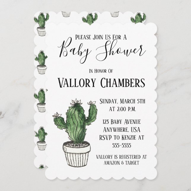 Potted Succulent Cactus Baby Shower Invitation (Front/Back)