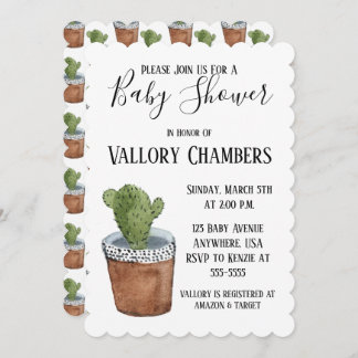 Potted Succulent Cactus Baby Shower Invitation