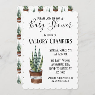 Potted Succulent Cactus Baby Shower Invitation