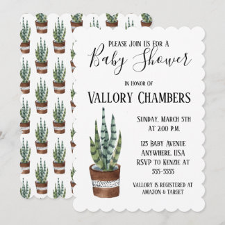 Potted Succulent Cactus Baby Shower Invitation