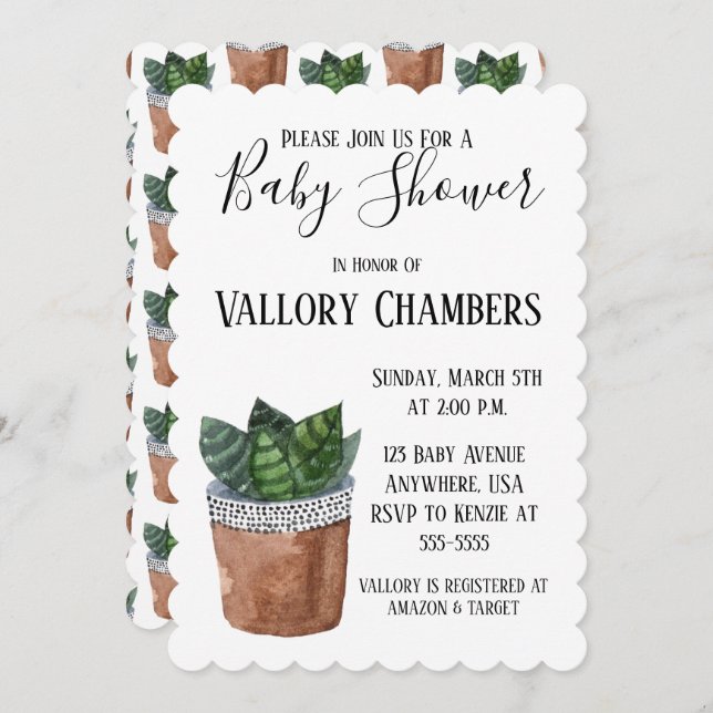 Potted Succulent Plant Baby Shower Invitation (Front/Back)