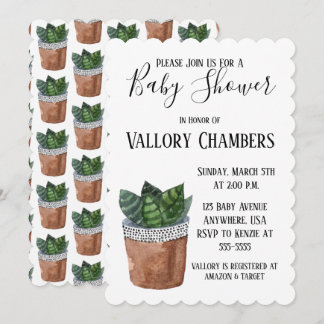 Potted Succulent Plant Baby Shower Invitation