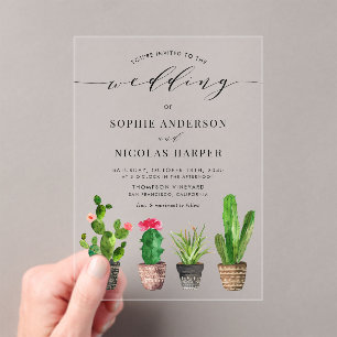 Potted Succulents and Cactus Boho Wedding  Acrylic Invitations