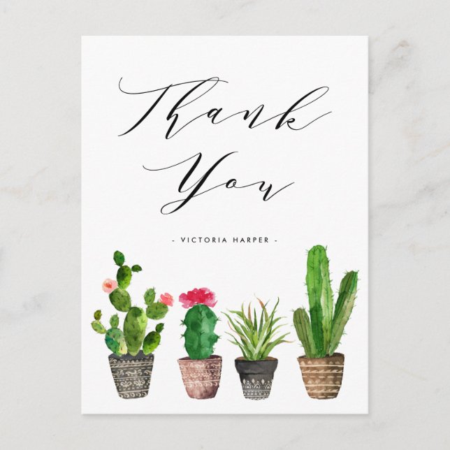Potted Succulents and Cactus Graduation Thank You Postcard (Front)