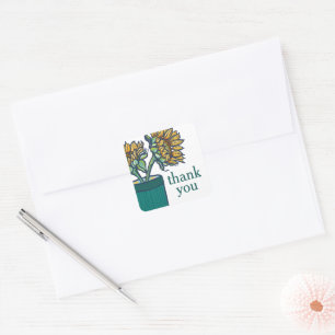 Potted Sunflowers Floral Thank You Square Sticker
