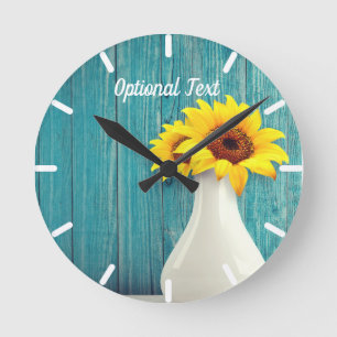 Potted Sunflowers Round Clock