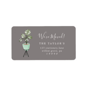 Potted Tropical Plant Gray New Address Label