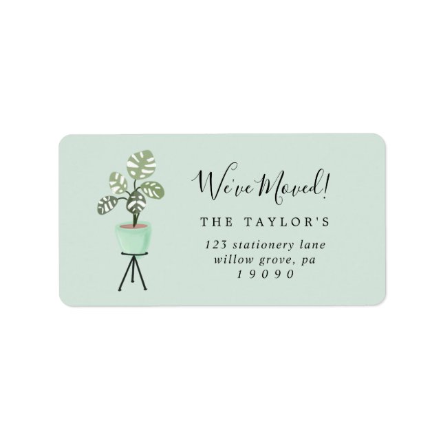 Potted Tropical Plant | Mint New Address Label (Front)
