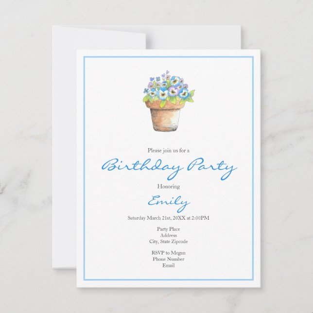 Potted Watercolor Pansies Invitation (Front)