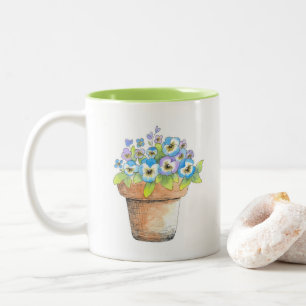 Potted Watercolor Pansies Two-Tone Coffee Mug