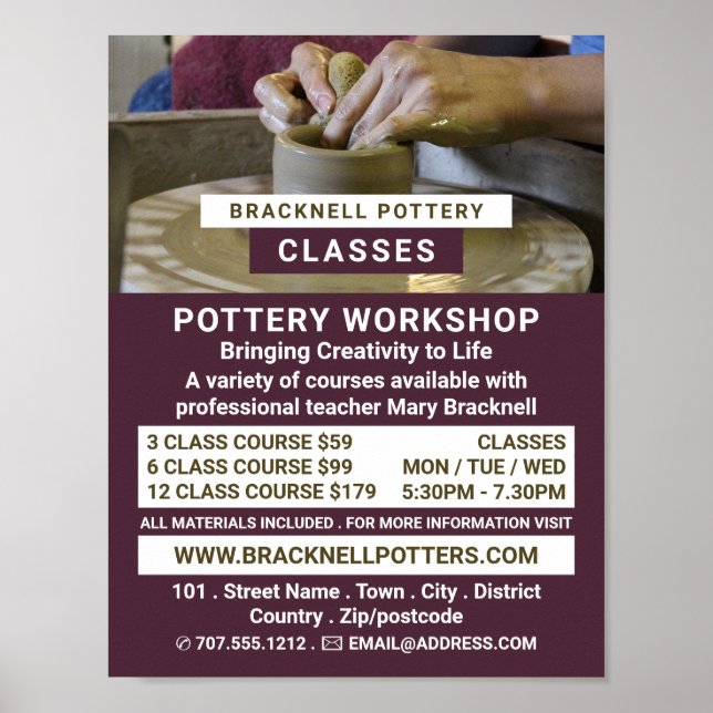 Potter's Wheel, Pottery Classes, Potters Advert Poster (Front)