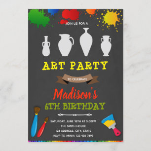 Pottery art party birthday invitation