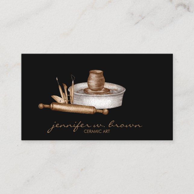 Pottery Ceramic Artist Tools Black Business Card (Front)