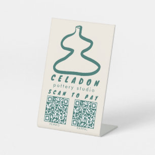 POTTERY Ceramics Shop Hand-drawn SCAN TO PAY QR Pedestal Sign