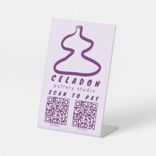 POTTERY Ceramics Shop Hand-drawn SCAN TO PAY QR Pedestal Sign