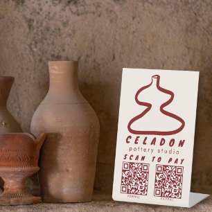 POTTERY Ceramics Shop Hand-drawn SCAN TO PAY QR Pedestal Sign