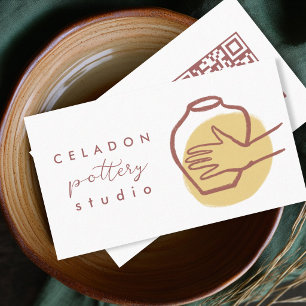POTTERY Ceramics Studio Elegant Hand-drawn QR Code Business Card