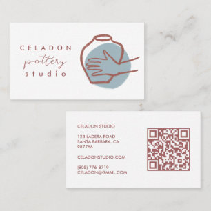 POTTERY Ceramics Studio Elegant Hand-drawn QR Code Business Card