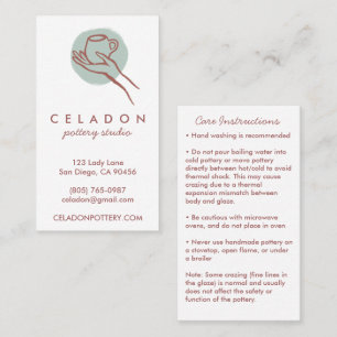 POTTERY Handmade Ceramics CARE Instructions Business Card