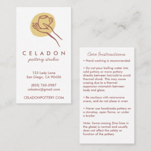 POTTERY Handmade Ceramics CARE Instructions Business Card