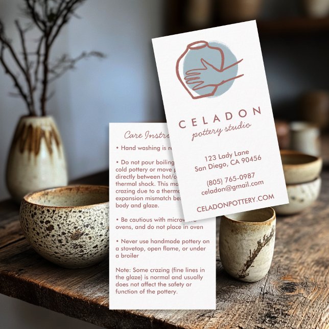 POTTERY Handmade Ceramics CARE Instructions  Business Card (POTTERY Handmade Clay Ceramics CARE Card  Pottery Care Instructions Business Card
)