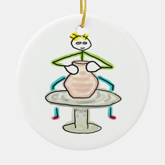 Pottery Making Stickman Ceramic Ornament (Front)