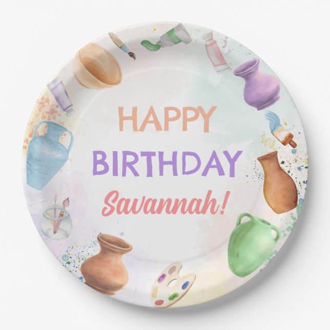 Pottery Paining Party Birthday Paper Plate (Front)