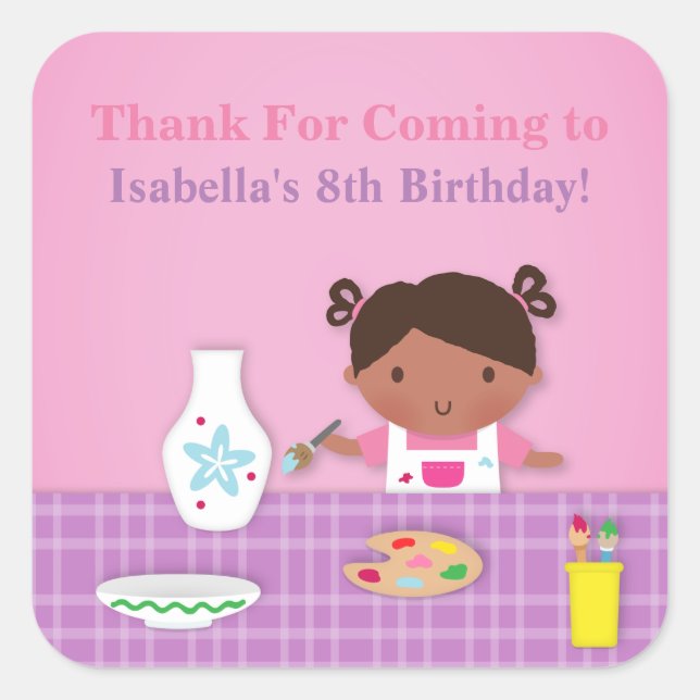 Pottery Painting Art Party Thank You Stickers (Front)