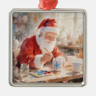 Pottery Painting Santa Claus  Metal Ornament