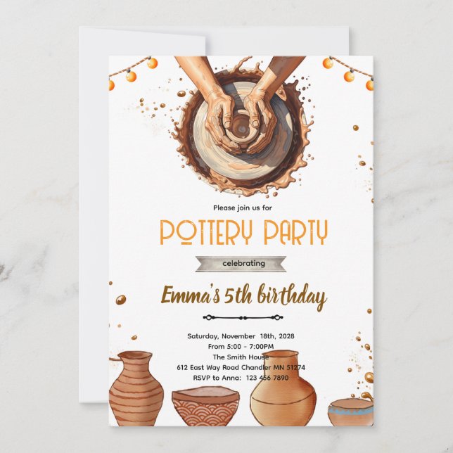 Pottery party theme invitation  (Front)